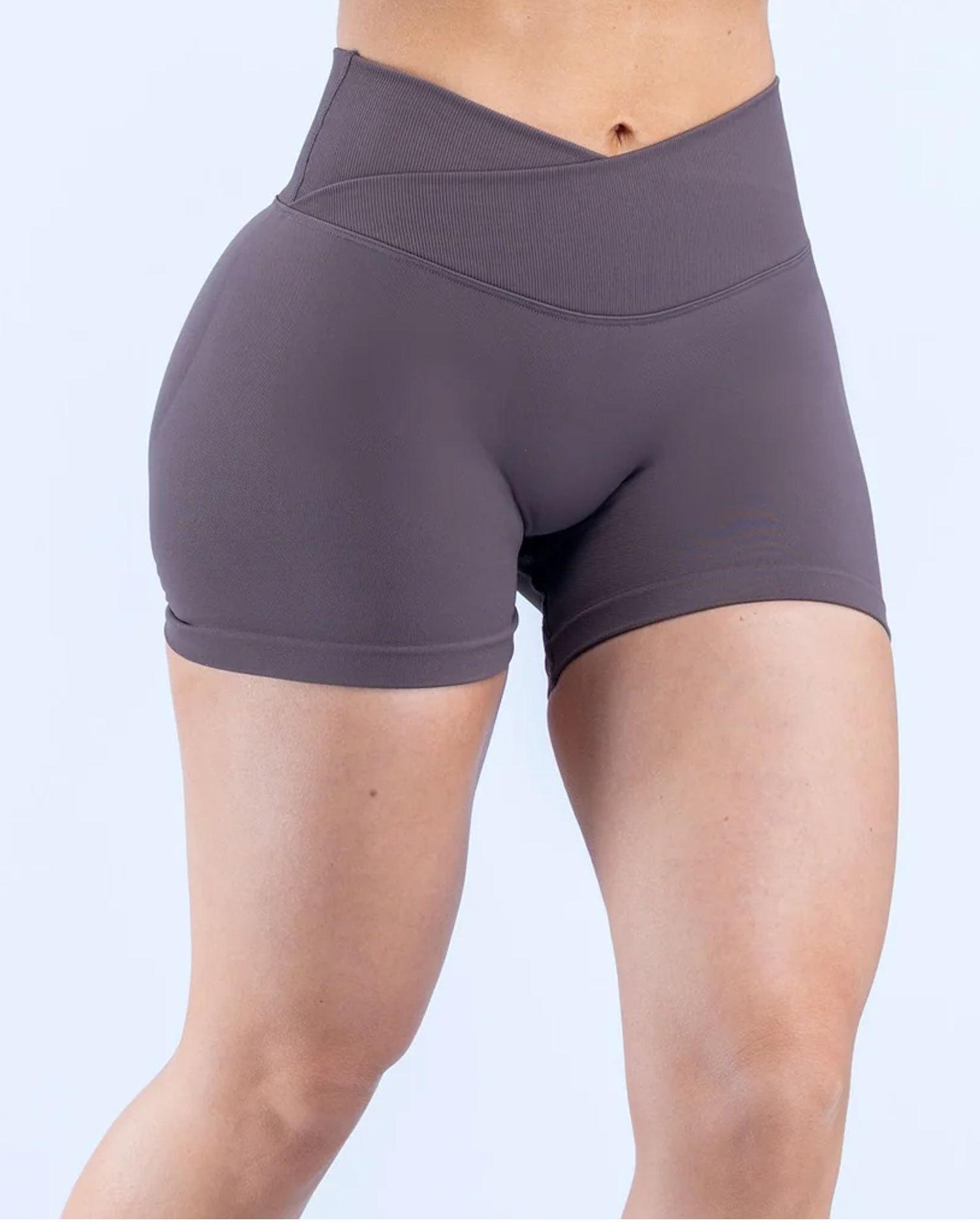 DFYNE Front Cross-Waist Lifting Yoga Shorts, Seamless Knitted Peach Butt Fitness Pants