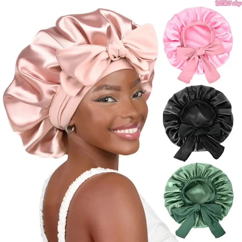 Viral Double Layer Satin Lined Sleep Bonnet for Women, Adjustable Tie Band Silk Night Hair Cap, Anti-Frizz Hair Protector Specially for Natural Curly Hair, Comfort Overnight Wear Daily Hair Care & Travel Use