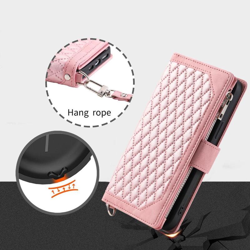 Crossbody Wallet Case For iPhone 17 16 Pro Max 15 14 Plus 13 12 Leather Phone Case with Card Holder Kickstand & Wrist Strap Cover Magnetic Closure Flip Handbag Zipper Purse Shell for Women