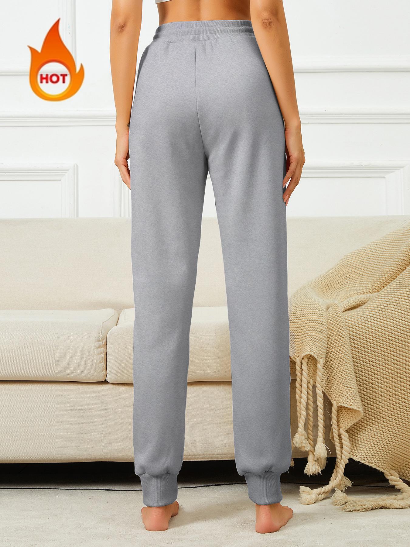 Women's Solid Adjustable Drawstring Waist Thermal Lined Sweatpants, Casual Elastic Waist Pocket Jogger Pants for Fall & Winter, Women's Trousers for Daily Wear