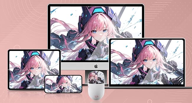 Redragon M817 PRO Wireless Anime Gaming Mouse 24000 DPI Optical Mini Mouse with 6 Programmable Buttons Ergonomic Design 50G Ultra Lightweight for Small Hands Computer Peripherals