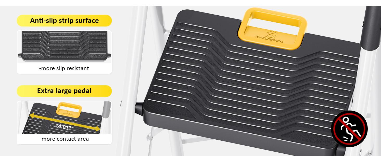 3 Step Folding Ladder, 800lbs Capacity Step Stool with Safety Lock, Non-Skid Wide Pedals, and Handrail, Lightweight, Household Ladder for Home, Kitchen, Pantry, Closets, and Office Use, White