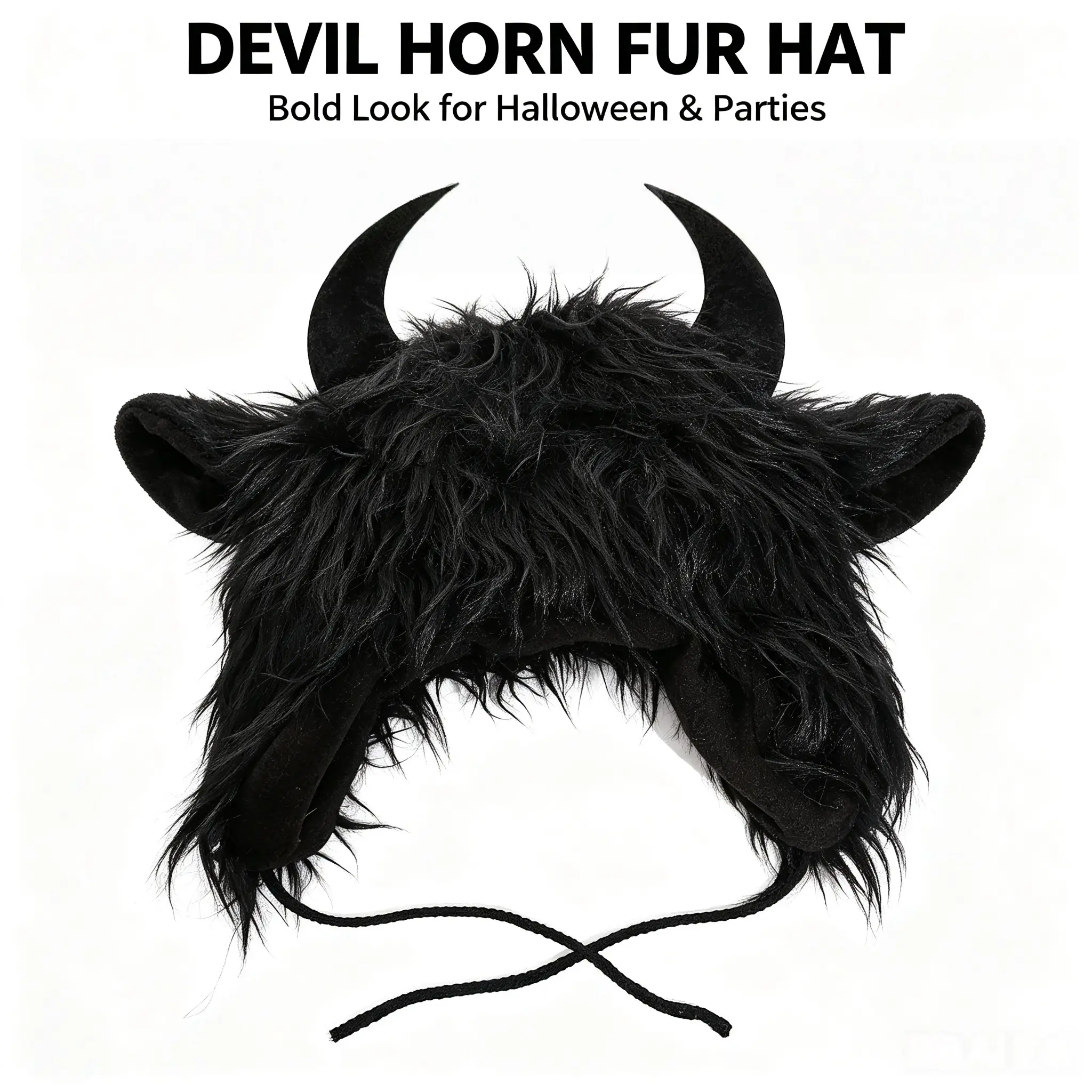 Halloween Black Bull Demon King Furry Trapper Hat, Winter Warm Novelty Cow Head Hat,Winter Outdoor Skiing Hiking Warm Trapper Hat, Funny Quirky Ox Headgear Costume Hat for Men Women Party Dress Up