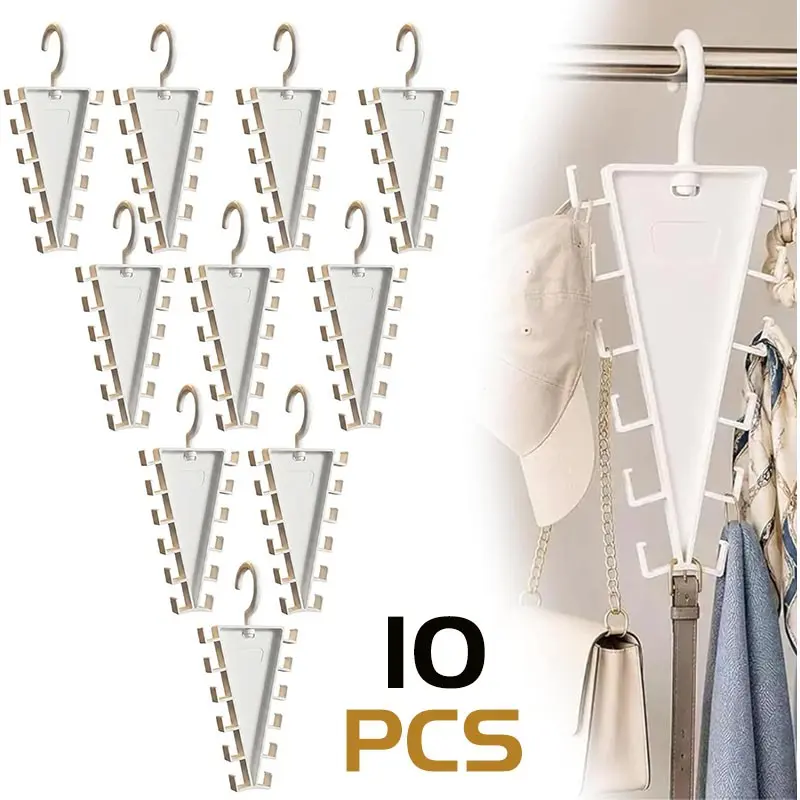 V-Shape Dual-Sided Closet Organizer Rack, 360-Degree Rotating Multi-Layer Vertical Clothes Hanger, 12 Hooks, Space-Saving Hat Scarf Belt Bag Tie Holder