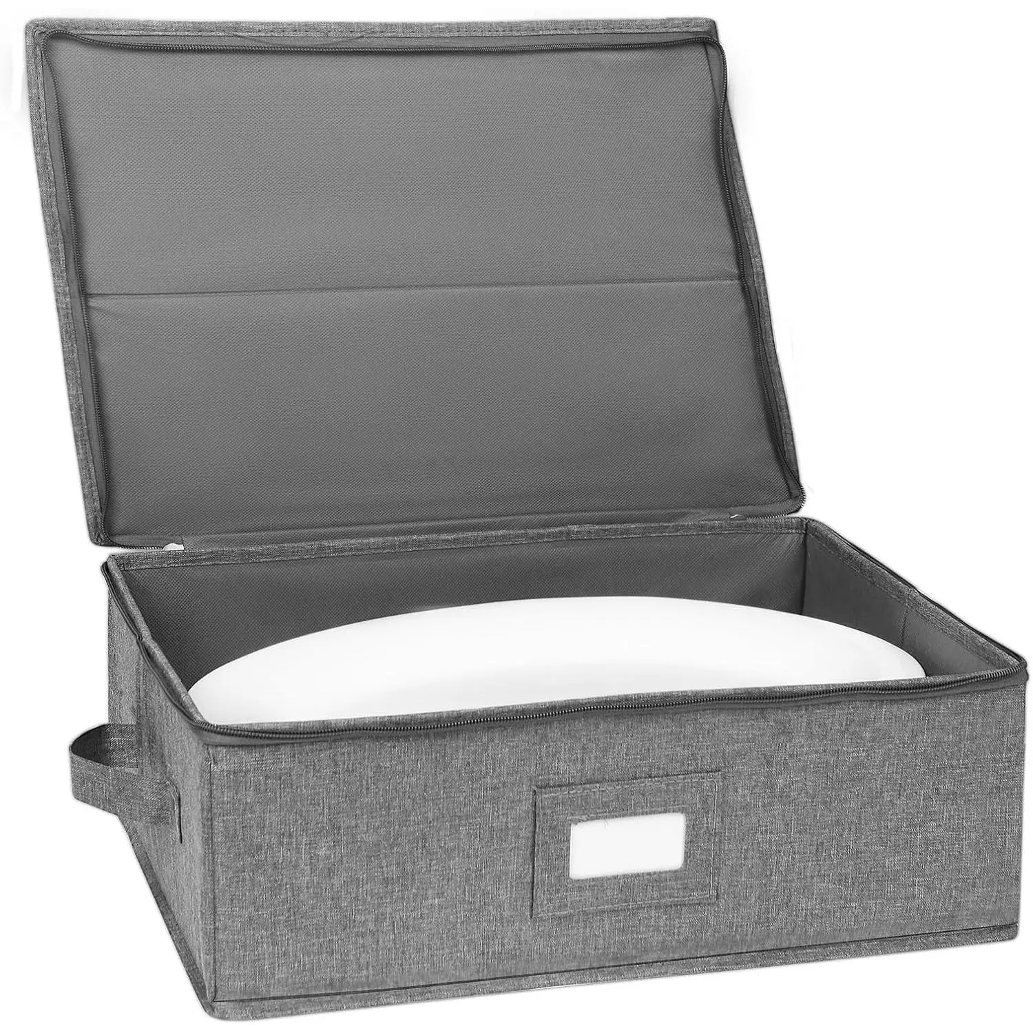 Platter Storage, China Storage Containers Hard Shell 17" x 13" x 6" | China Platter Storage Containers with 5 Felt Dividers Included, Structured Top and Stackable (Linen Grey)