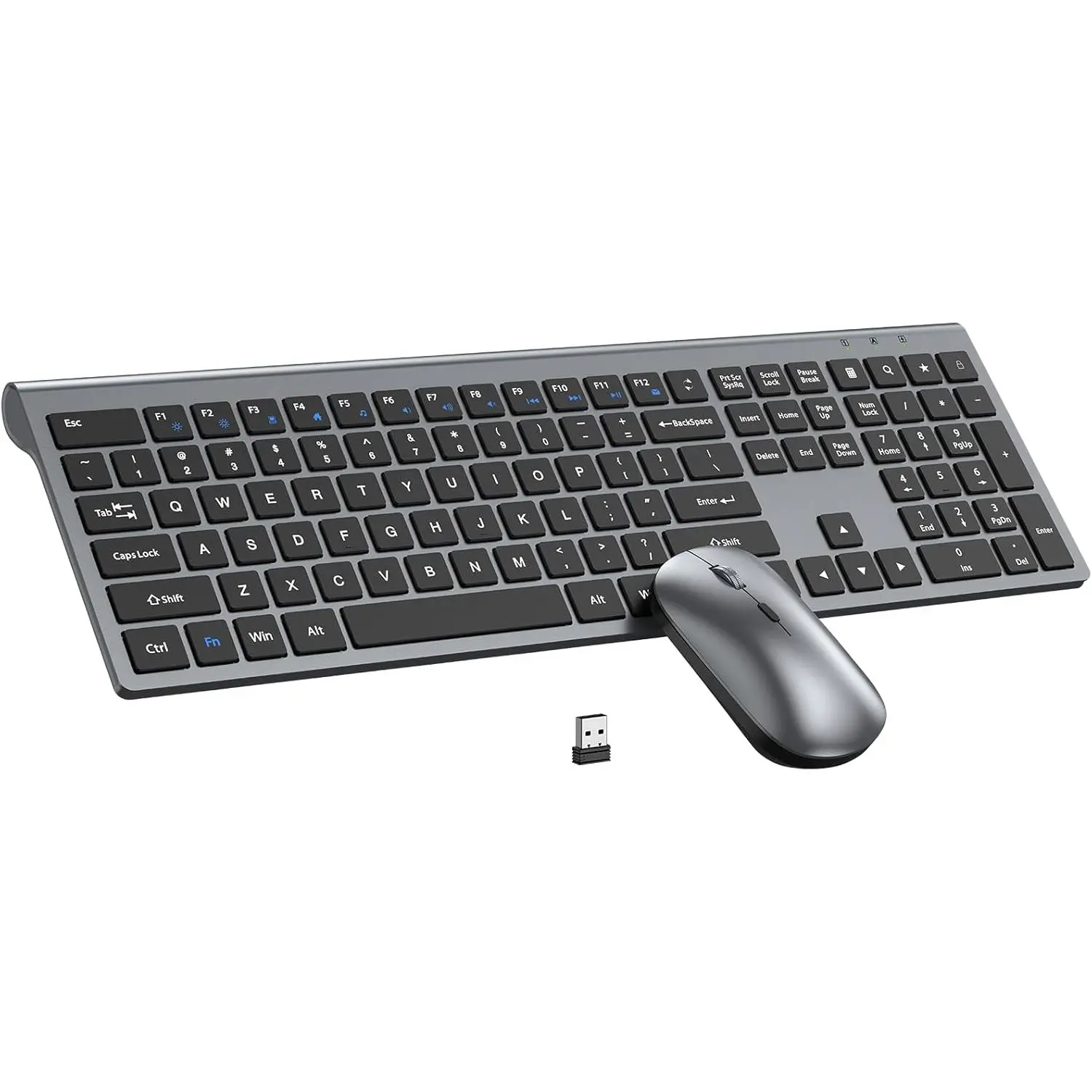 Wireless keyboard and mouse combo, full-size keyboard and mouse, long battery life, optical mouse, 2.4G lag-free wireless mouse and keyboard set, ultra-thin design, suitable for computers, laptops, PC, Mac, Windows