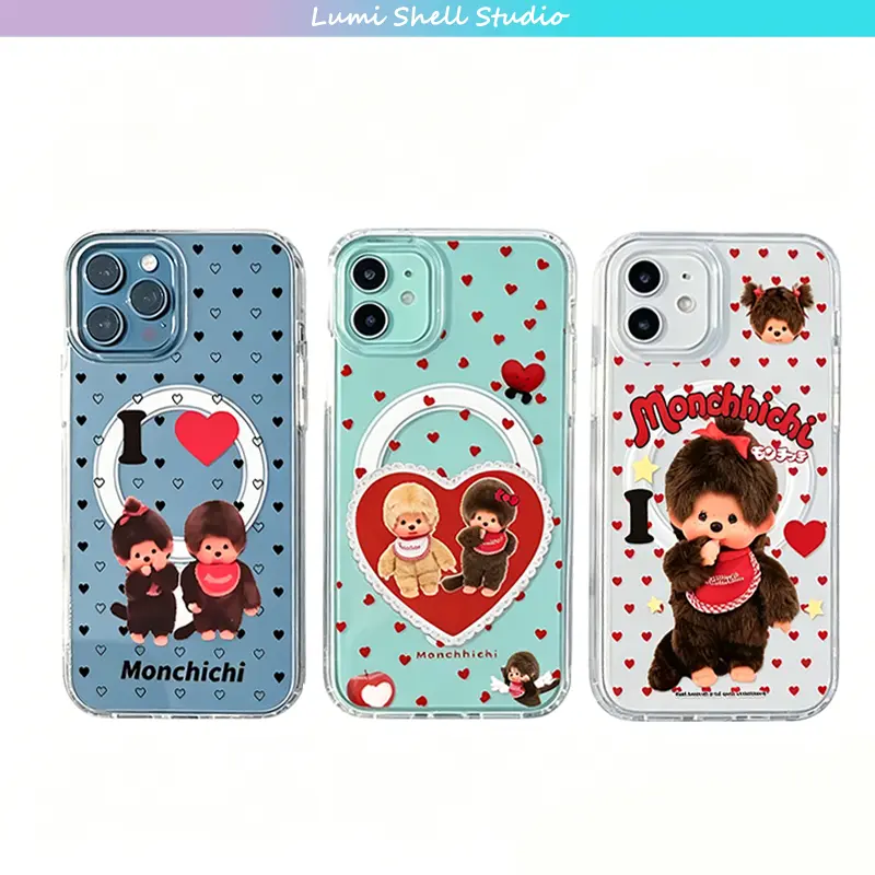 Cute Monchhichis New Ins For Magesafe Magnetic Phone Case For iPhone 17 Pro Max 17Air 16 15 13 11 12 14 Plus Case TPU Back Cover Shell  Perfect For Holiday Gifts Birthdays for Your Girlfriend/Boyfriend/Friends