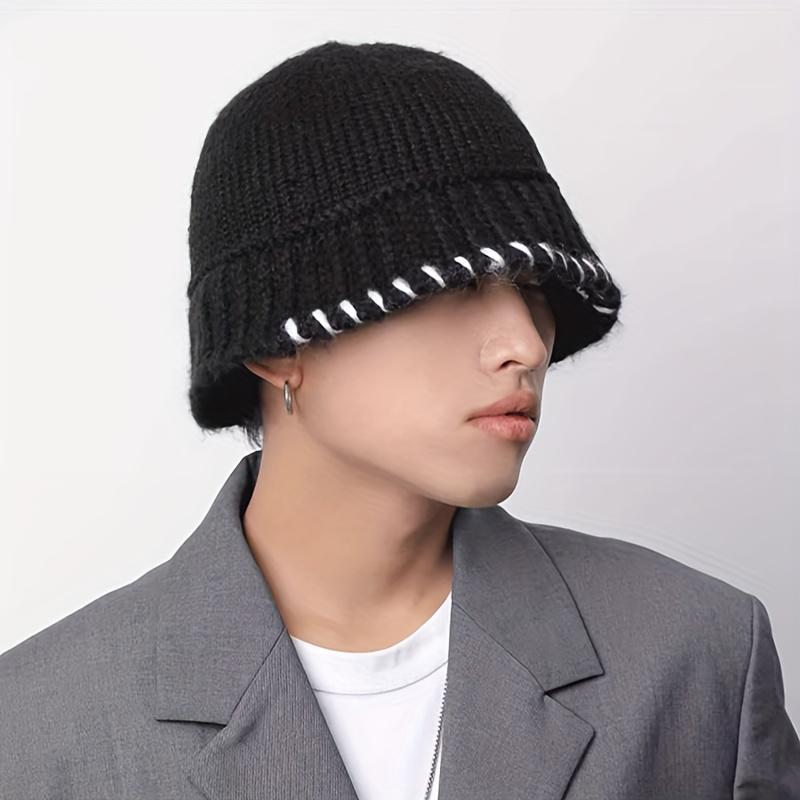 Men's New Overlock Fisherman Hat, Men's Autumn And Winter Trendy Knitted Hat, Men's Big Head Circumference Black Hat