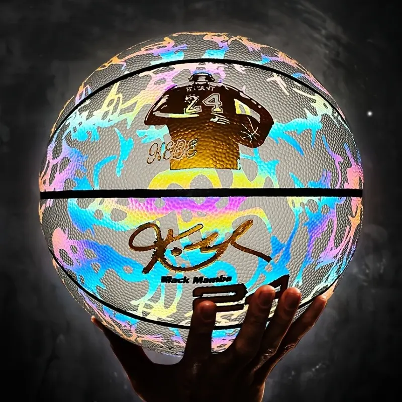 Glow-In-The-Dark, Glowing Basketball, Reflective Surface, Laser Graffiti Design, Self-Luminous, Standard Size 7, Versatile Use, Indoor Outdoor Use, Durable Anti-Slip, Training & Play, Gift for Boys