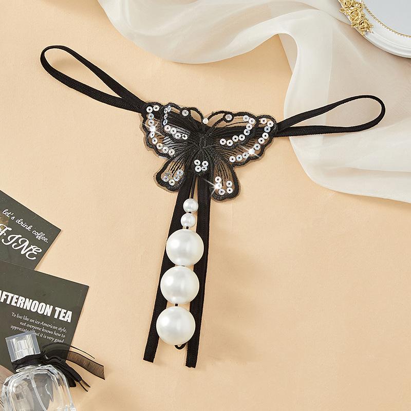 Plus Size Thong Sexy Underwear Women's Extra Large Pearl Massage Crotch-Free European and American Style T-Pants