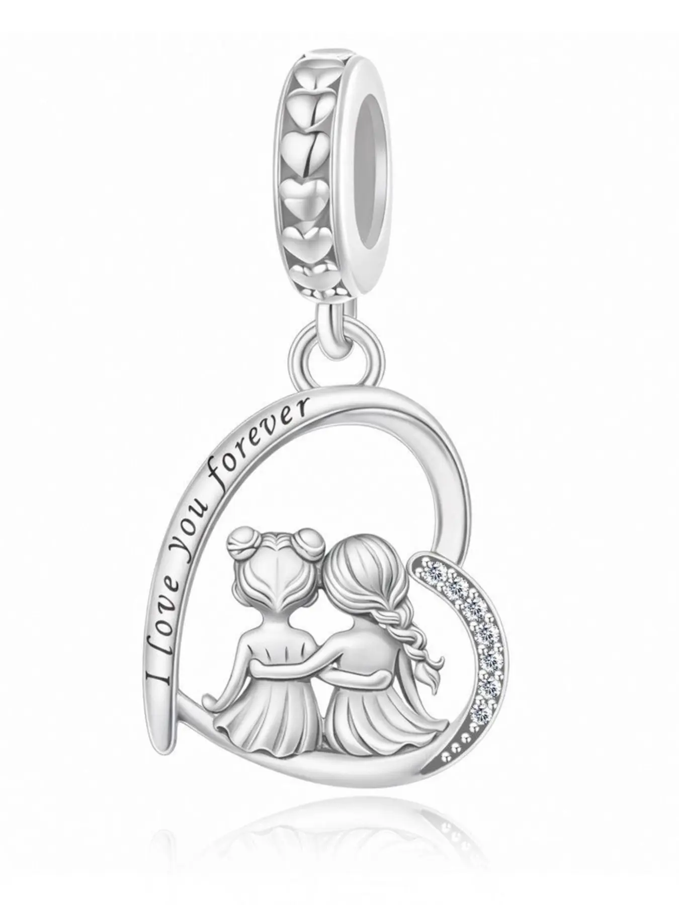 Silver Color Heart Charm Pendant, Elegant Design with Zirconia & Engraving, Perfect Gift for Friends, All-Season Jewelry Accessory