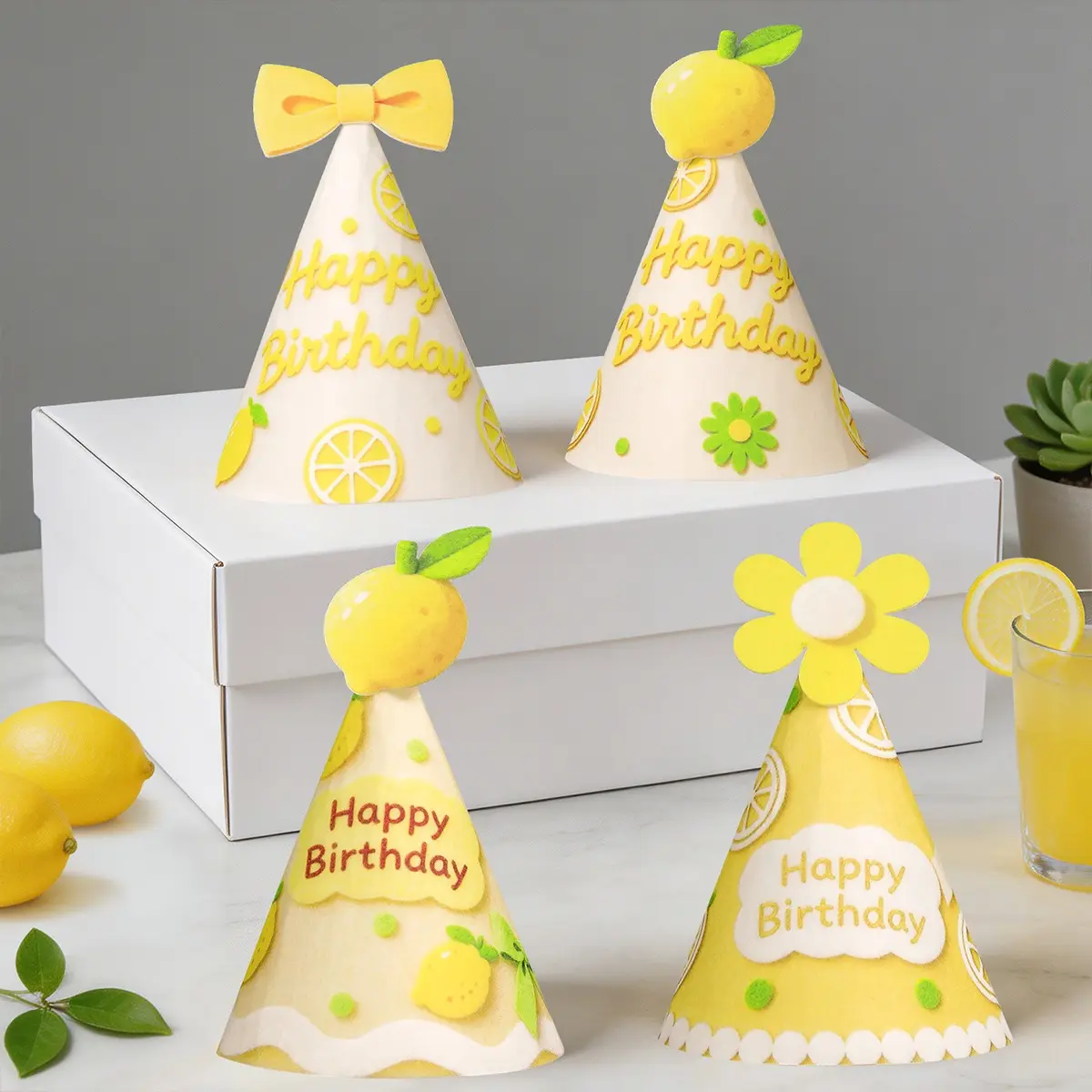Summer Fruit Lemon Party Hat Set, Birthday Cap for Festive Gatherings, Photo Props Headwear for Celebrations, Perfect for Parties and Events