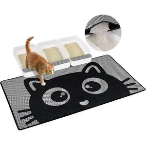 Cat Litter Mat, 46"x27" Jumbo Litter Mat Double Layer Litter Trapping Mat,Reduces Tracking and Keeps Floors Clean, Black Cat XL