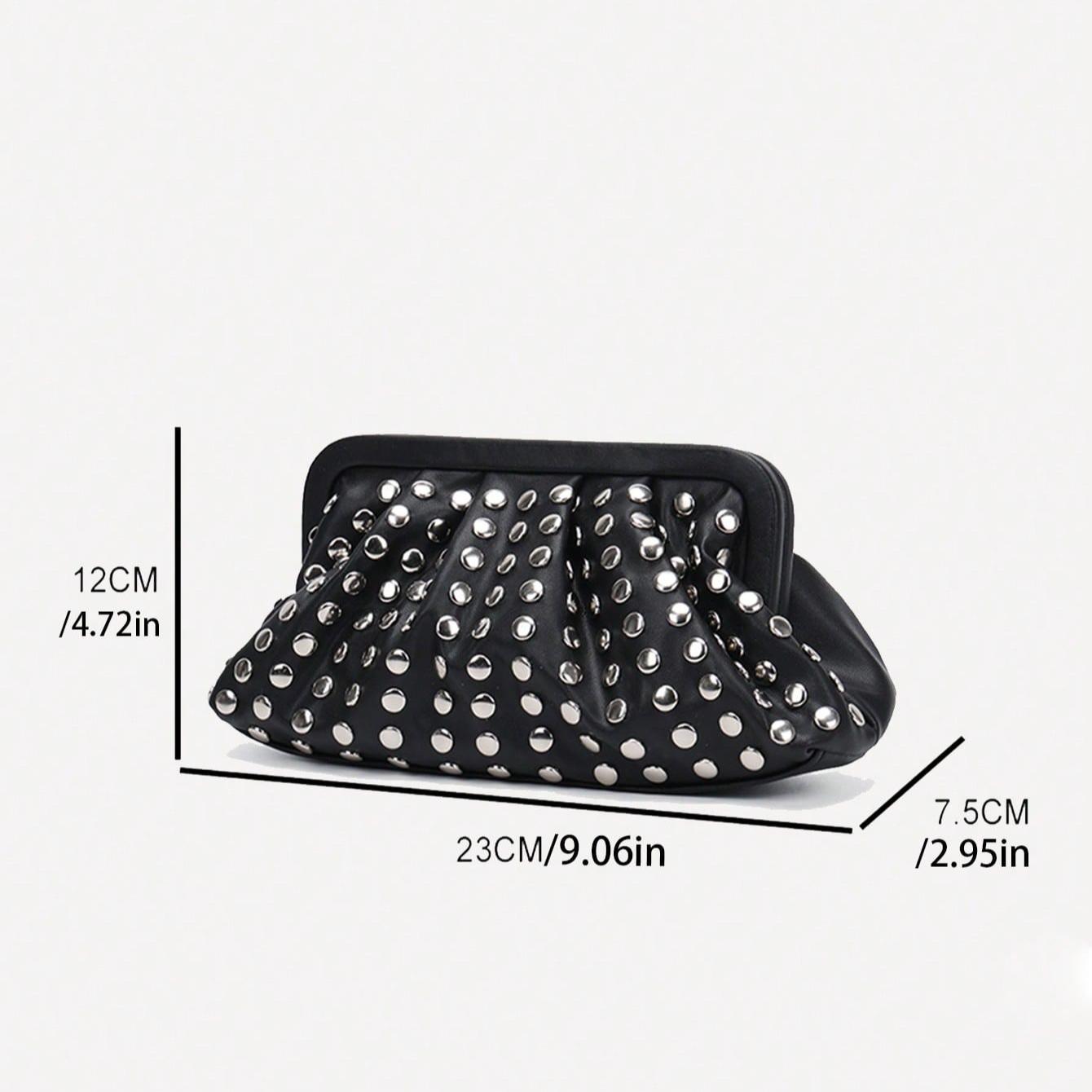 New Fashionable Versatile Simple Rivet Banquet Clutch Bag Niche Design High-End Retro Punk Style Popular Design Commuting Shopping Ladies Black, Halloween Purse Perfect Handbag For Fancy Party Halloween Fashion & Gothic Fashion