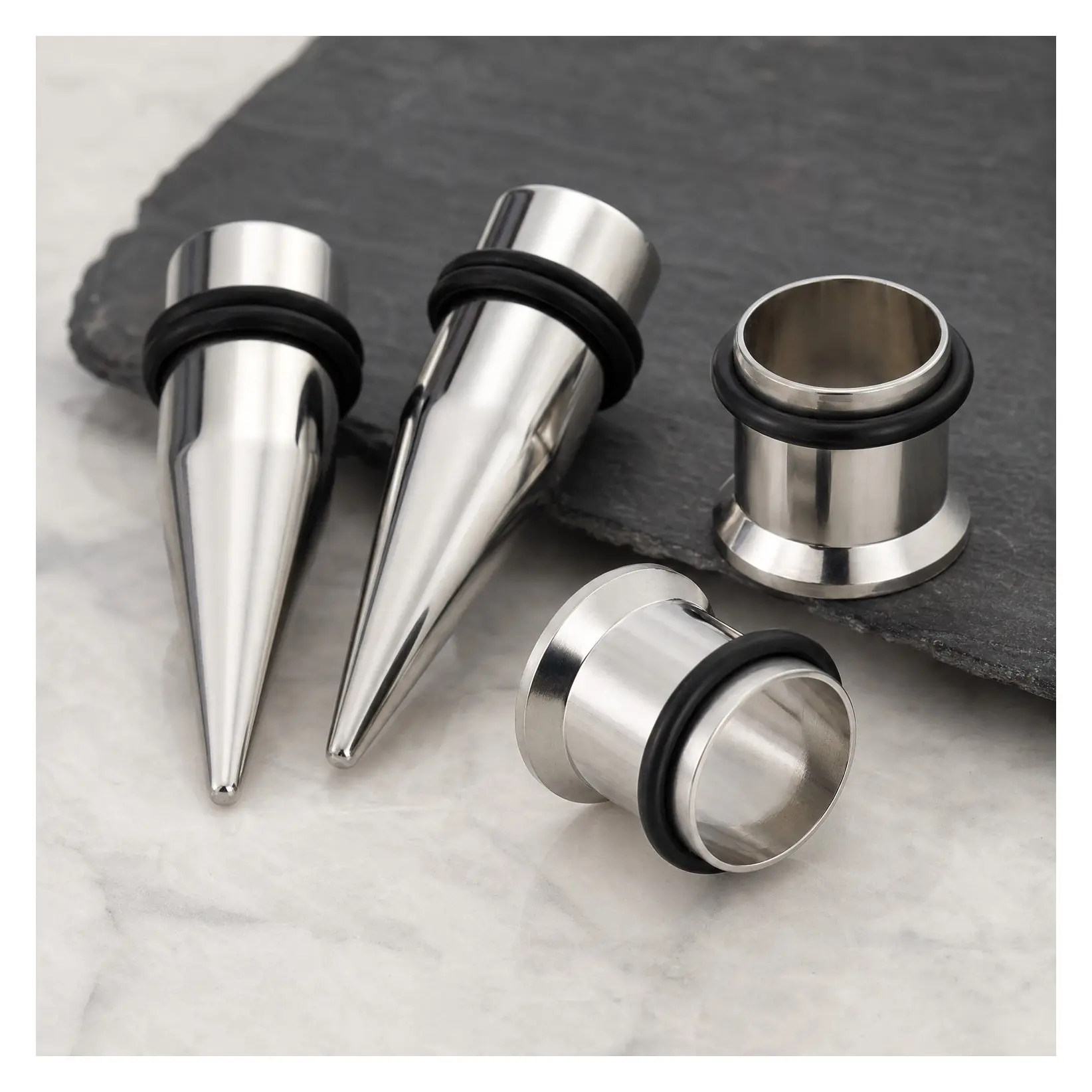 4-Piece 316L Stainless Steel Tapers and Tunnels Ear Stretching Kit with Gauges and Plugs, Choose Size: 1g, 7/16, 1/2, 9/16, 00g-14gGift