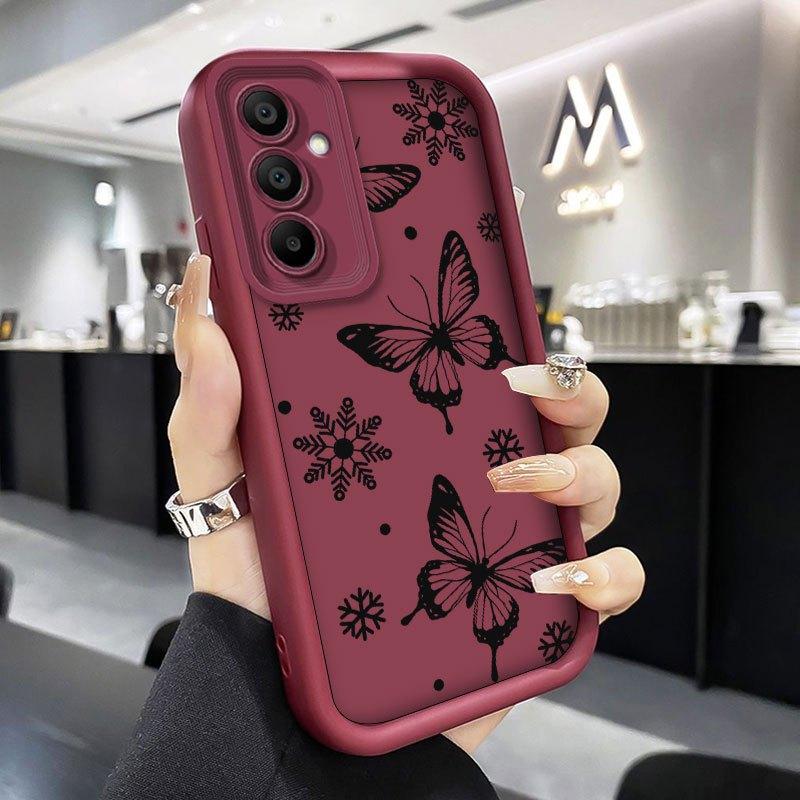 [Luxury Shockproof Cover] Mobile Phone Case for Samsung for Galaxy A55 A54 A56 A36 A16 A53 A52 A25 A35 A52S A06 A26 A05 A05S A12 A13 A14 A15 A34 A33 5G A51 A71 4G Light Luxury Simple Exquisite Hollow Black Butterfly Angel Eye Lens Protective Cover
