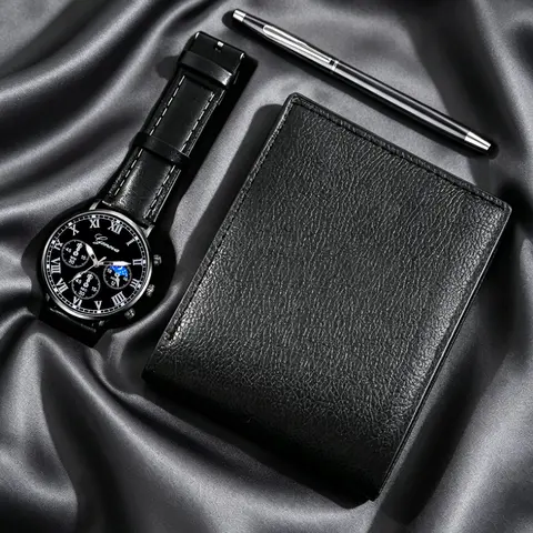 Men's Business Round Dial Analog Watch & Wallet & Pen Set, Fashion Quartz Watch Set for Party, Daily Clothing Decor, Trendy All-match & Exquisite Watch Set for Birthday Gift, Quartz Analog Timepiece, without Box