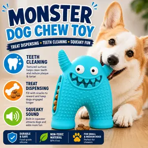 Monster Enrichment Dog Toy, Treat Dispensing Chew Toy for Boredom Relief, Interactive Dental Cleaning Toy