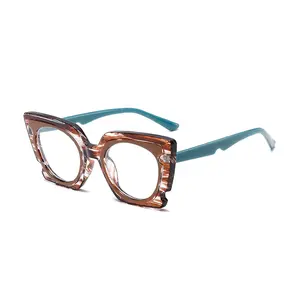 Women Trendy Star Marble Pattern Irregular Cat Eye Eyeglasses, Two-tone Inner Frame Blue Light Blocking Anti-UV Optical Frames for Daily Office Casual Wear