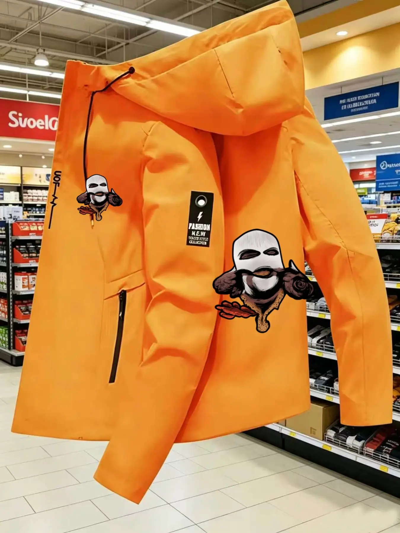 Men's Fashion Cs Logo Lightweight Outdoor Jacket, Casual Long Sleeve, Hooded Print Design, Zip Pockets, Spring & Fall Outerwear