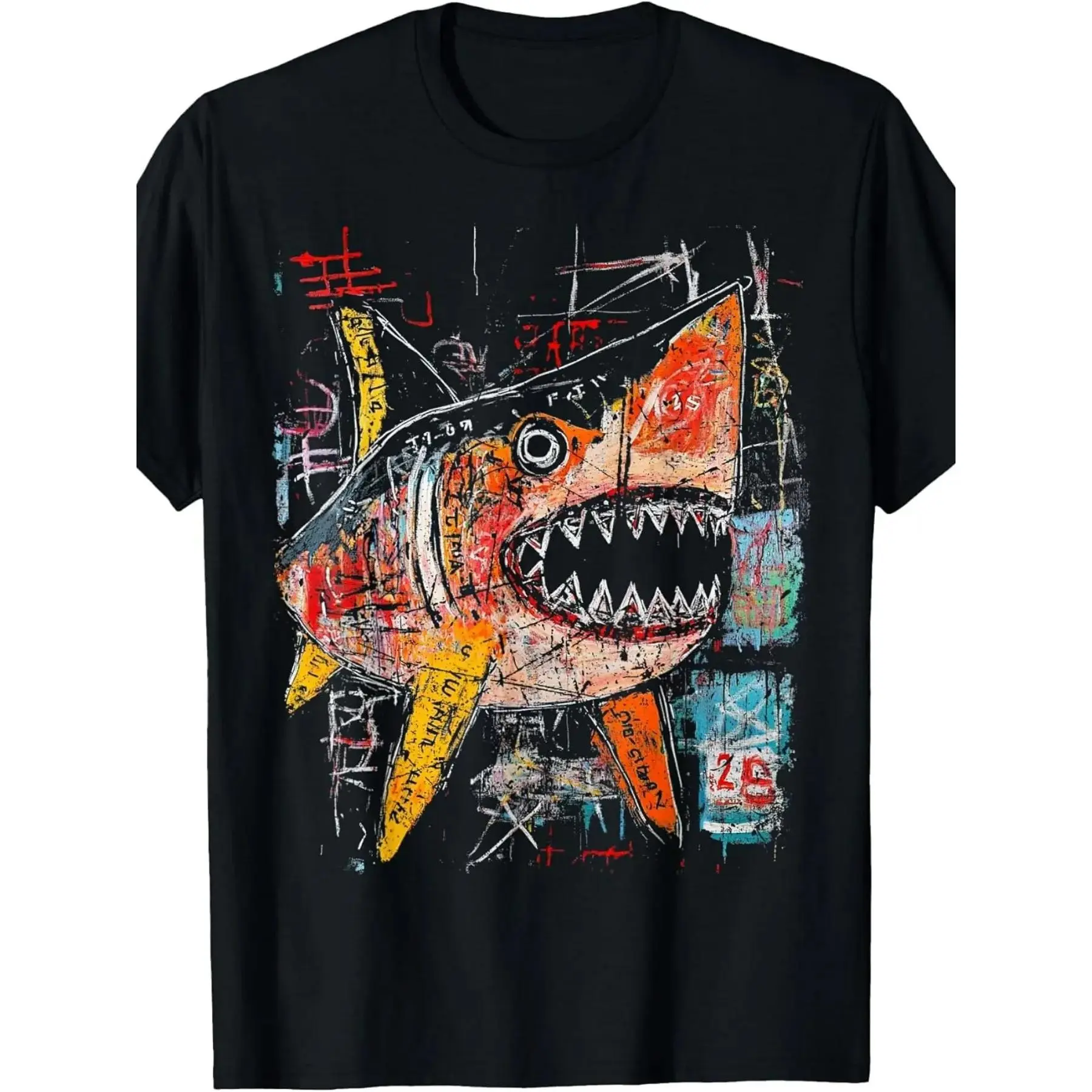 Pop Art Style Shark 90S Graffiti T-Shirt Same Style for Men And Women 2026 Summer Short-Sleeved Printed T-Shirt Pure