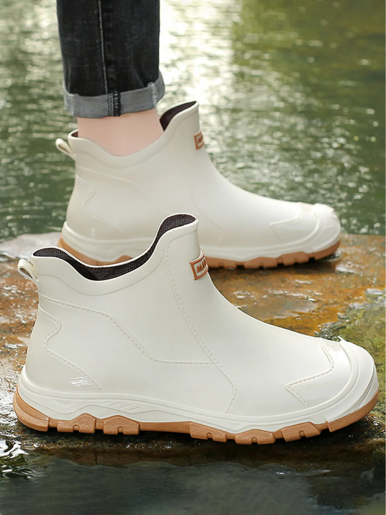 Women Ankle Waterproof Rain Boots Non Slip Lug Sole Rubber Outdoor Garden Work Shoes Footwear Anti Slip Boots