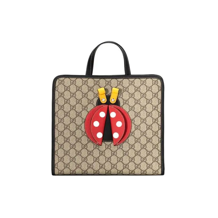 Gucci Bee-Embossed Monogram Canvas and Leather Tote Bag for Kids in Ebony and Red