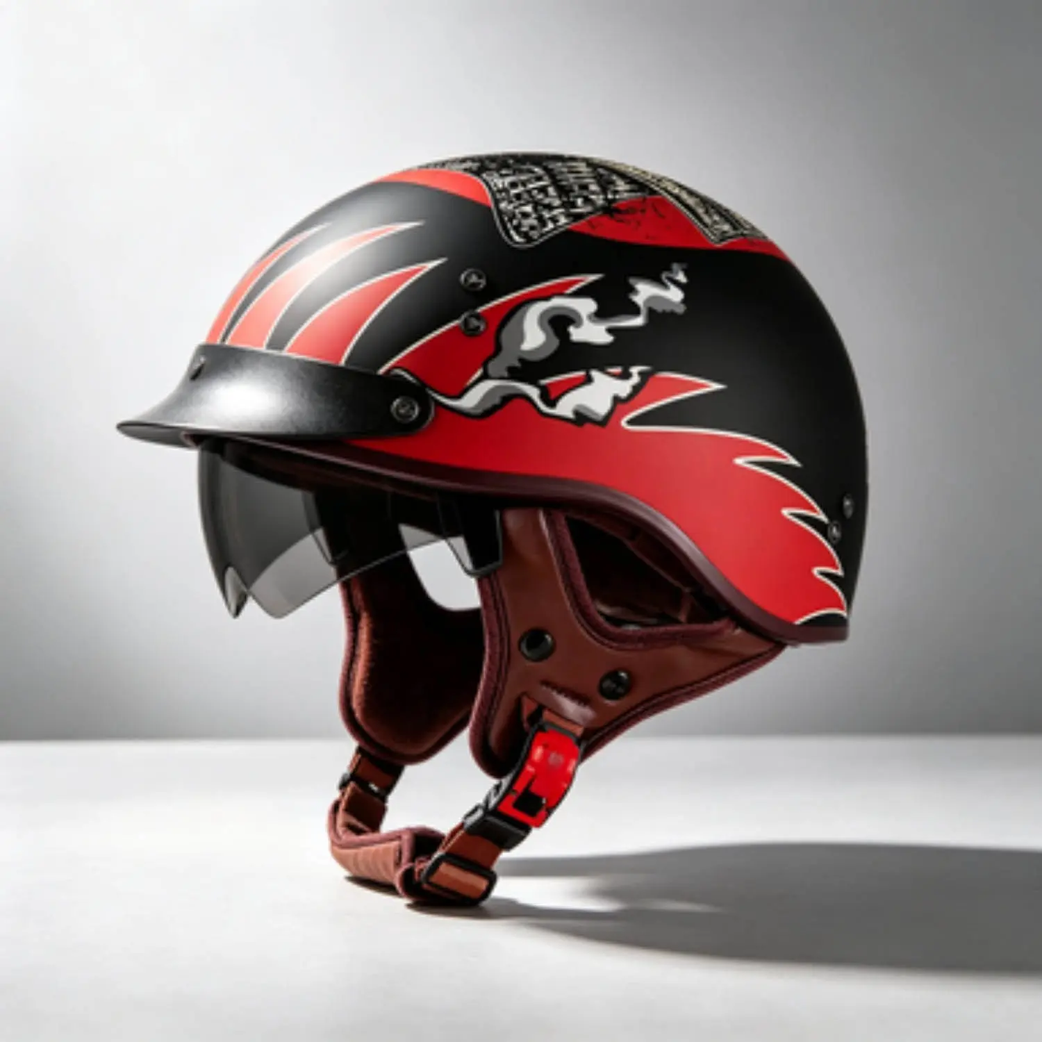 American Retro Tail-Up Half Helmet, Unisex All-Season Motorcycle Helmet, Custom Print Cruiser Bike Lightweight Safety Helmet