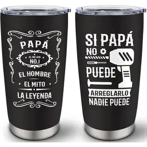 20oz Spanish Papá Tumbler, Funny Father’s Day Gift for Mexican Dad, El Mejor Papá Cup,Insulated Stainless Steel Travel Mug,