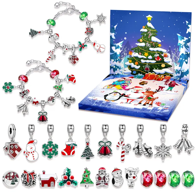Christmas Countdown 24-Day Advent Calendar Handmade Surprise DIY Creative Set Christmas Bracelet Beading DIY Kit, Perfect Christmas Gift