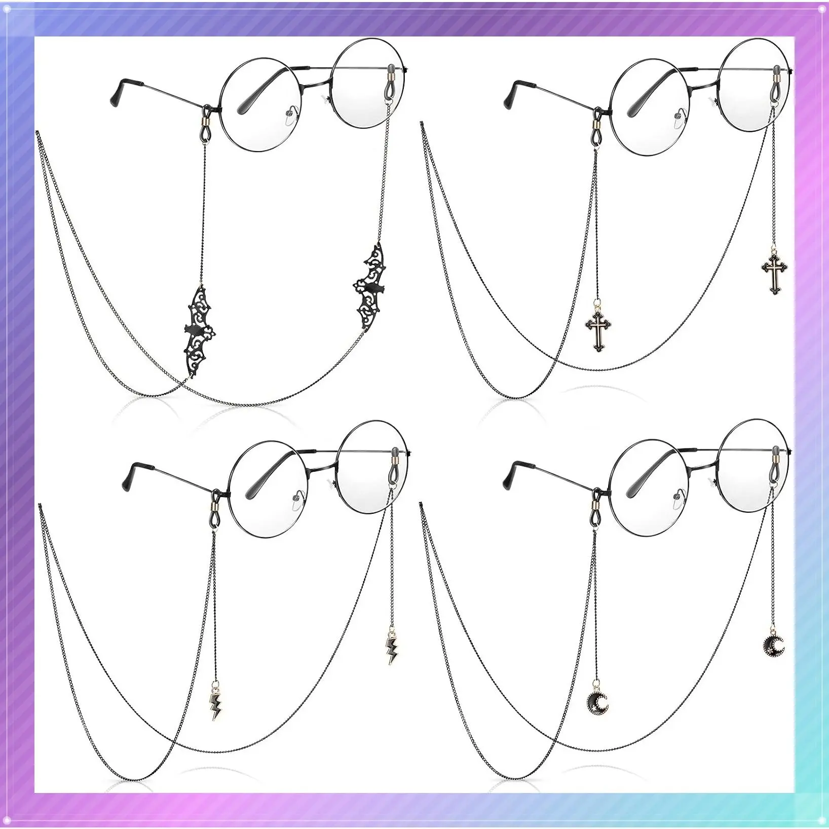 4 Pcs Goth Glasses Chains Stylish Eyeglass Lanyards with Gothic Pendants for Women Men Party & Daily AccessoriesGift