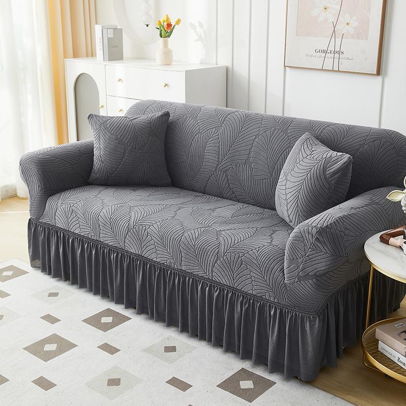 Leaf Pattern Quilted Sofa Cover with Ruffle, 1 Count Dustproof Sofa Slipcover, Fashion Couch Protector for Home Living Room, Home Decor, Elastic Furniture Protector