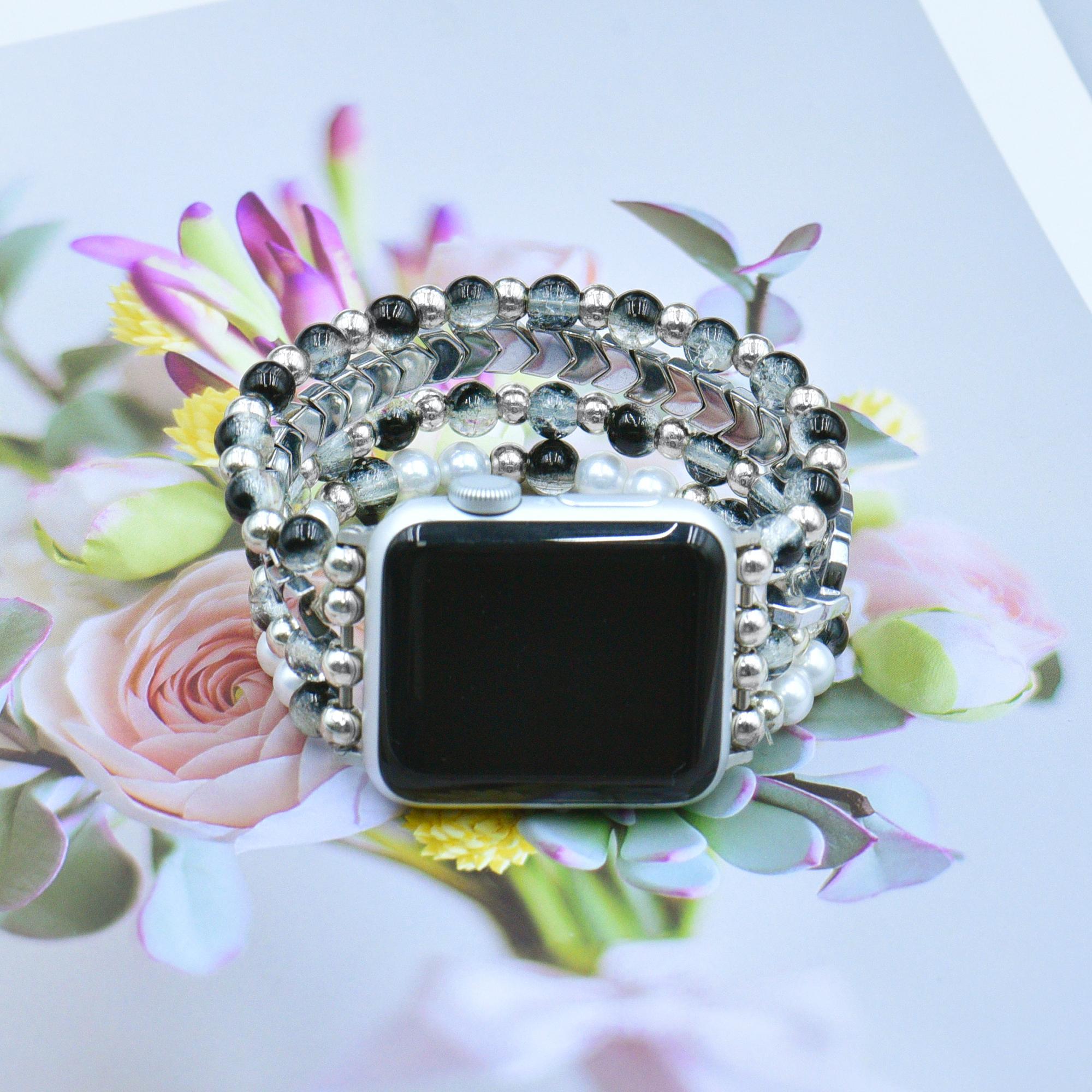 Fashion Glass Bead Bracelet Watch Band (Band Only), 1 Count Fashion Smart Watch Band for Apple Watch Series 9/8/7/SE/6/5/4/3/2/1