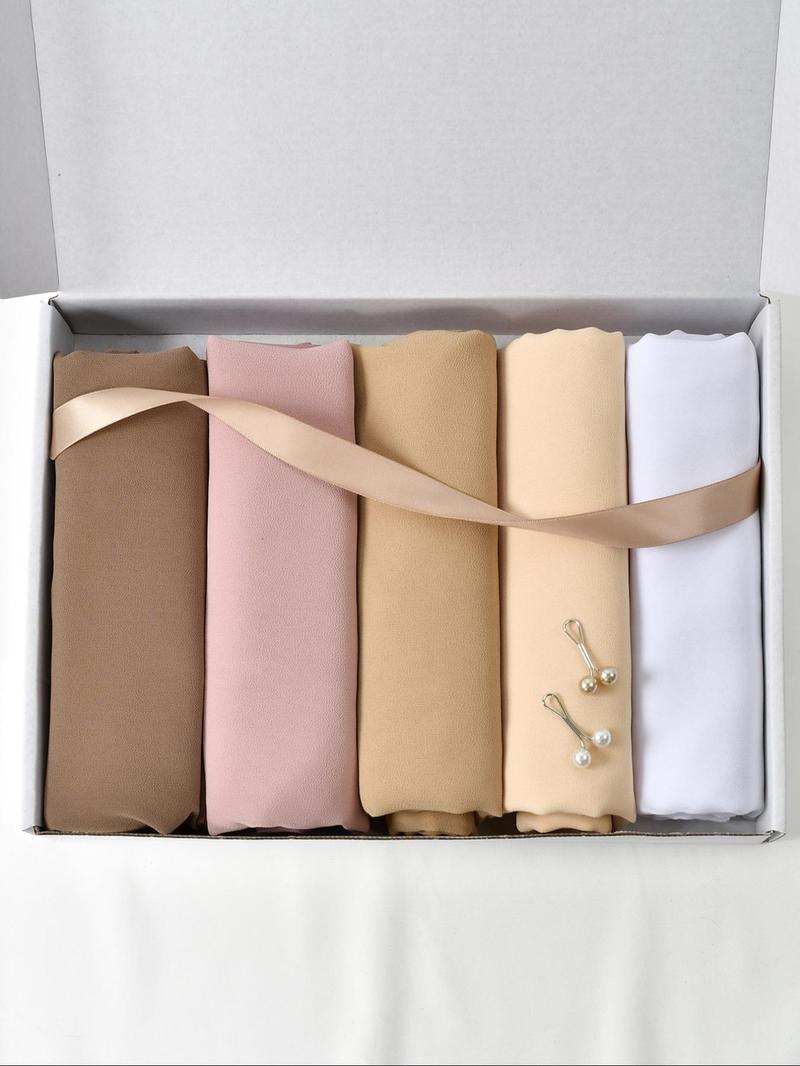 Women's Solid Color Chiffon Khimar Set, Casual Breathable Modest Hijab Set with Hair Clips, Fashion Accessories for Daily Wear