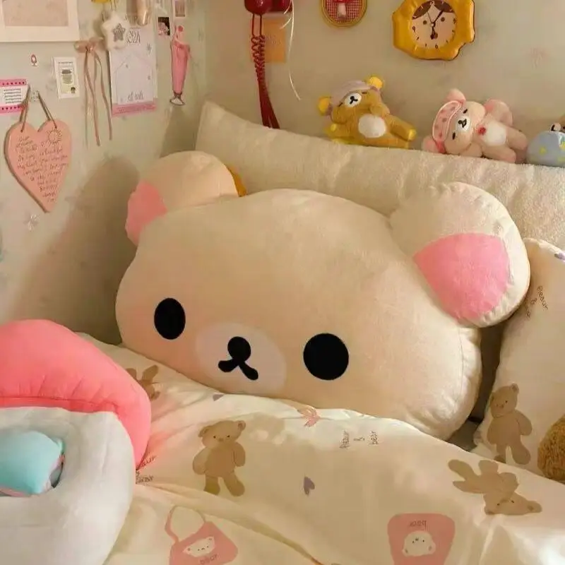 Rilakkuma Plush Pillow Soft Stuffed Bear Cushion Cute Cartoon Throw Pillow Home Bedroom Sofa Decor Comfort Sleeping Doll Gift