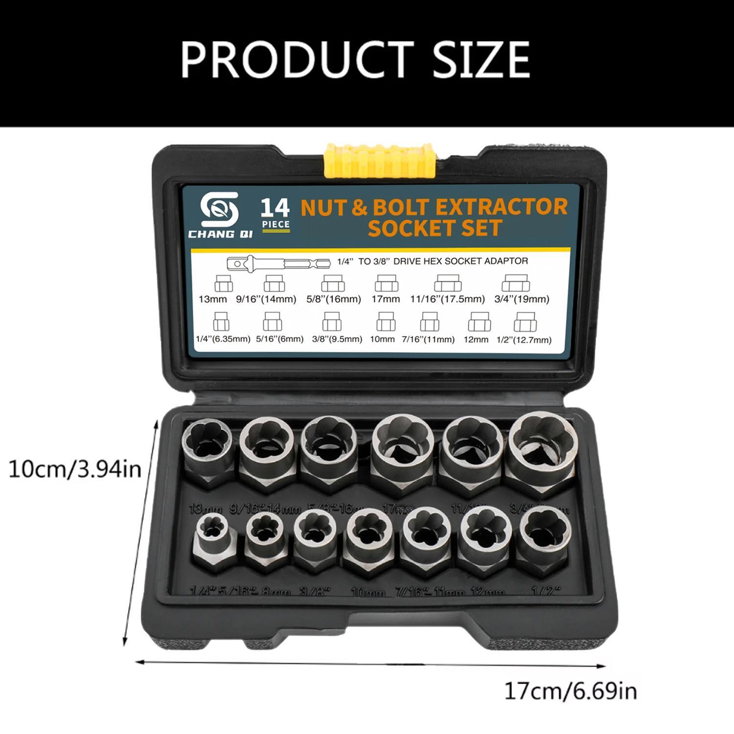 Nut & Bolt Extractor Socket Kit, Impact Bolt & Nut Remover Set, Nut ...