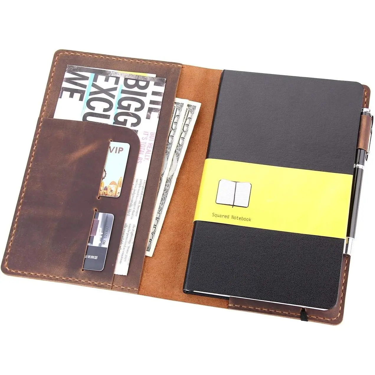 Leather Journal Cover Fits for Moleskine Large Hard Cover Notebook,   Leather Cover for 5"x8.25" Hardcover Notebooks - Brown
