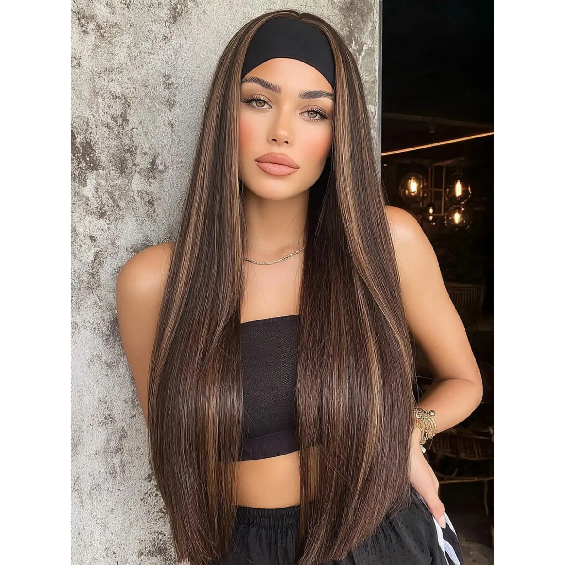 26 Inches Ice Silk Headband Wig, Heat Resistant Mixed Long Straight Hair for Daily Wear, Straight Synthetic Wig, Heat Friendly Wig
