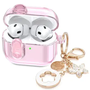 (with Safety Lock) Clear Case Cover for AirPods Pro 3 with Cute Bling Keychain for Women Girls
