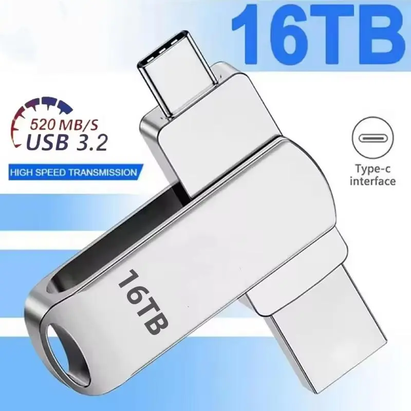 2025 New Keychain USB 3.2 24G Solid State Flash Drive, 1TB-16TB Capacities (Including 2TB), 69x19x5.5mm, Anti-Electromagnetic, Waterproof, Fast Transfer, High-Speed, No External Power Supply, Hardware Requirements Met, 10+ Year Durability