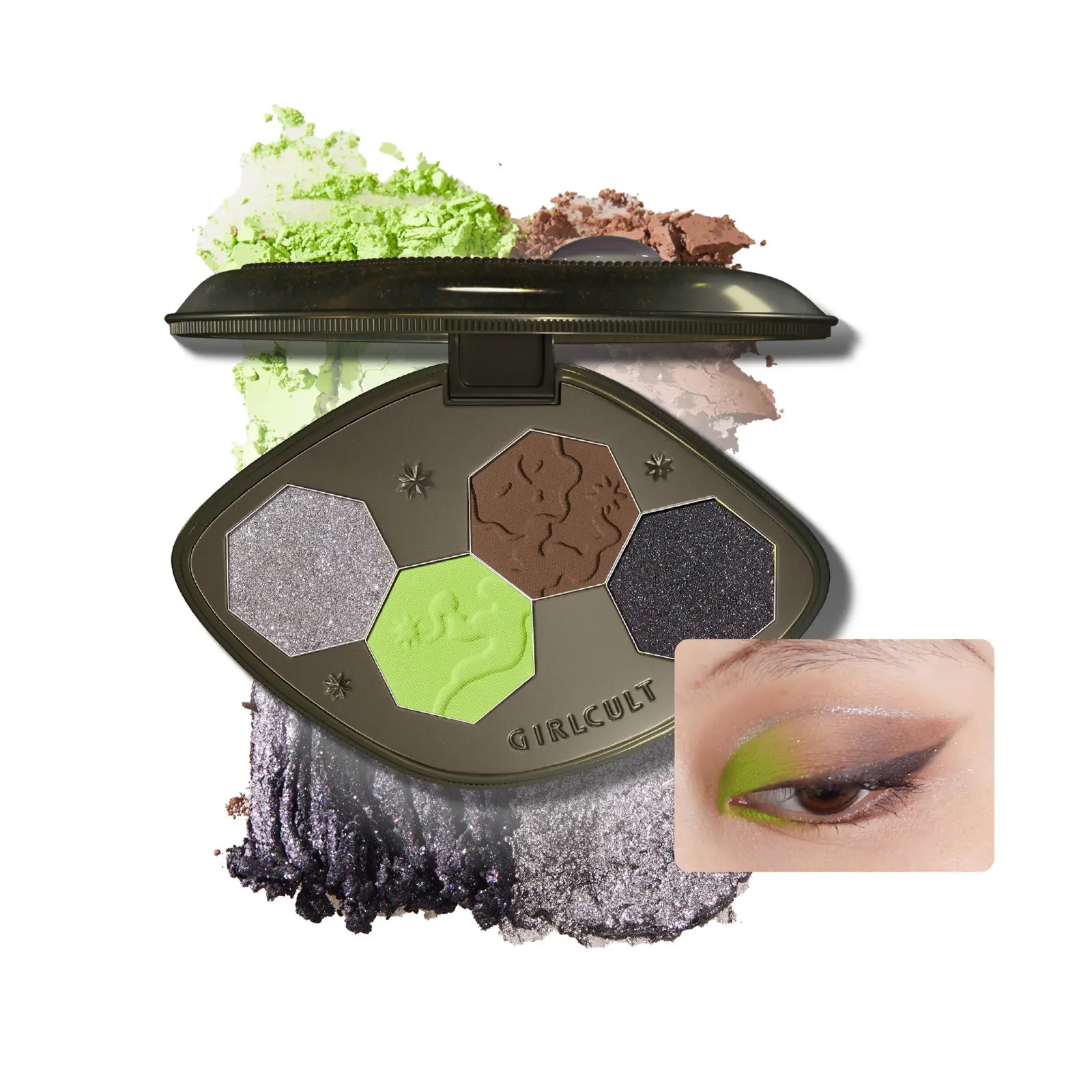 Girlcult Four-Color Eyeshadow Palette, Fine Matte Shimmer, Long-Lasting Color, Chameleon Polarized Liner, Powder Form, Glitter, Makeup Palettes, Gift, Cosmetic
