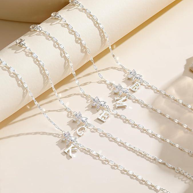 Elegant and chic copper-plated 925 sterling silver zircon bowknot letter bracelet - trendy jewelry