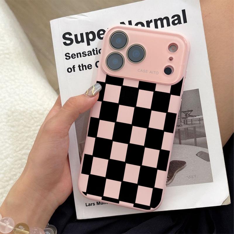 Dopamine Colored Checkerboard Pattern Ins Style Phone Case Ultra Skin Friendly Touch All Inclusive Lens Compatible with iPhone 17 16 15 14 13 12