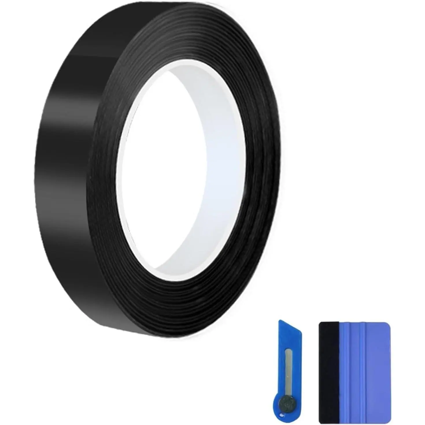 Gloss Black Vinyl Wrap Tape Roll, Self-Adhesive Black Out Chrome Delete Tape with Tool Kit Air Release Adhesive Detailing Wrap DIY  Door Sill Window Trim  Guard Protective(3cm x 30feet)
