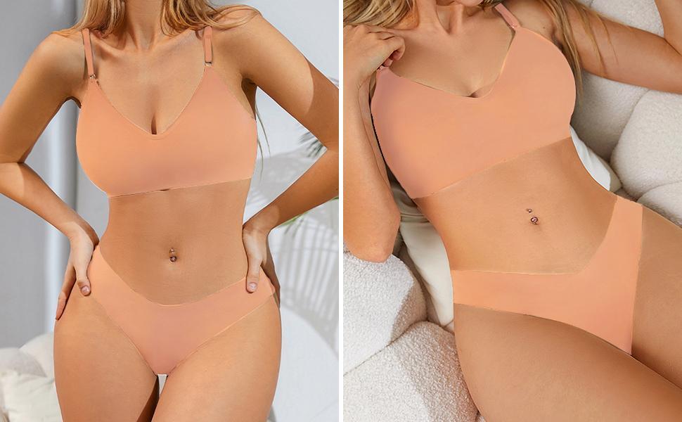 Bra and Panty Sets for Women Seamless Bralettes Lingerie Sexy Sets Comfortable Sports V Neck Bras Panty Thongs Sets