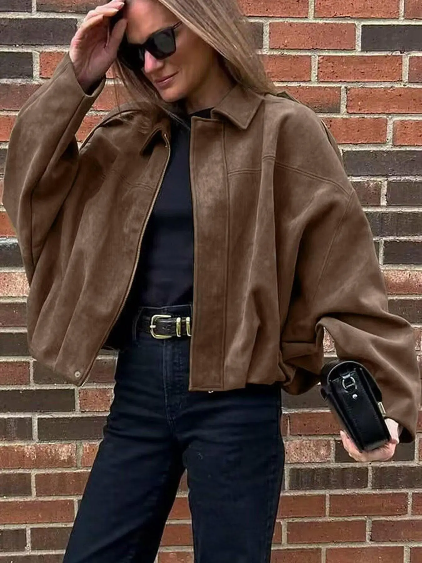 Women's Pilot Jacket, Zipper Spring Fall Winter Coat, Loose Short Design, Street Style, Casual Daily Wear, Long Sleeve