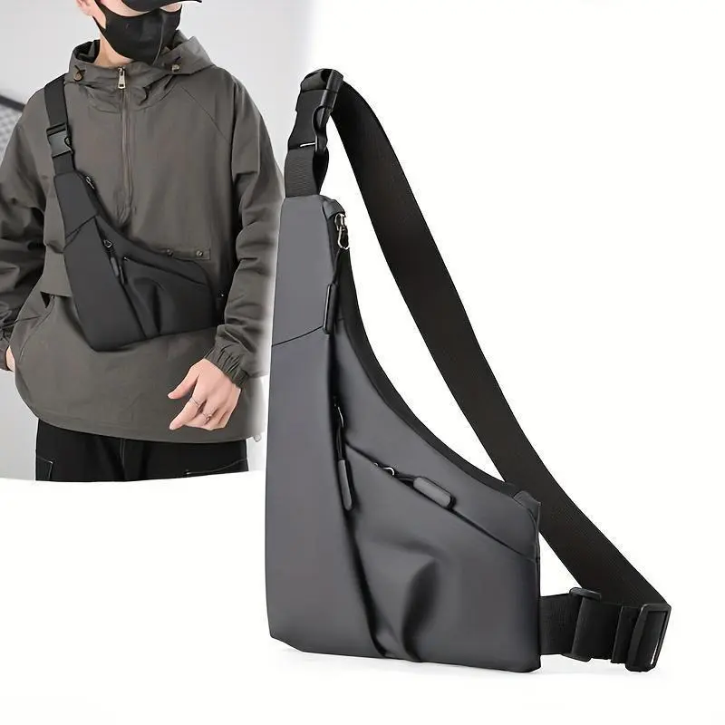 Men's Compact Unisex Waterproof Minimalist Plain Anti-Theft Multi-Function Crossbody Sling Bag - Multiple Pockets, Adjustable Strap, Lightweight Chest/Shoulder Bag for Travel, Everyday Carry