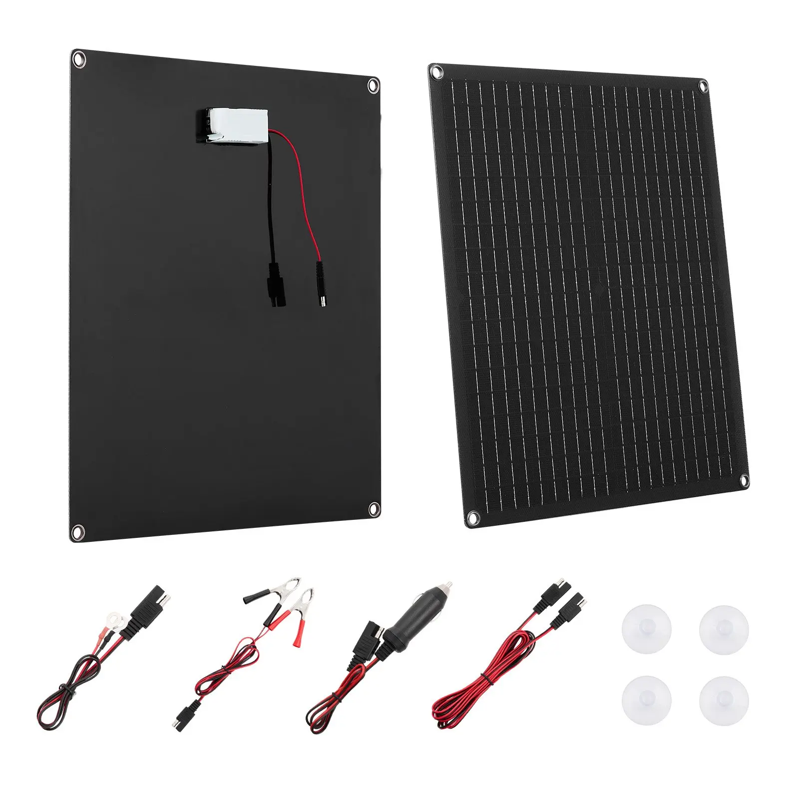 VEVOR 30W 12V Solar Panel Battery Charger Maintainer Kit - Built-in Smart Controller, 3 Cables, Alligator Clips, IP67 Waterproof, 1.41 lbs, 18.11x15.55x0.98in, Portable, Built to Last for Car, RV, Boat Batteries