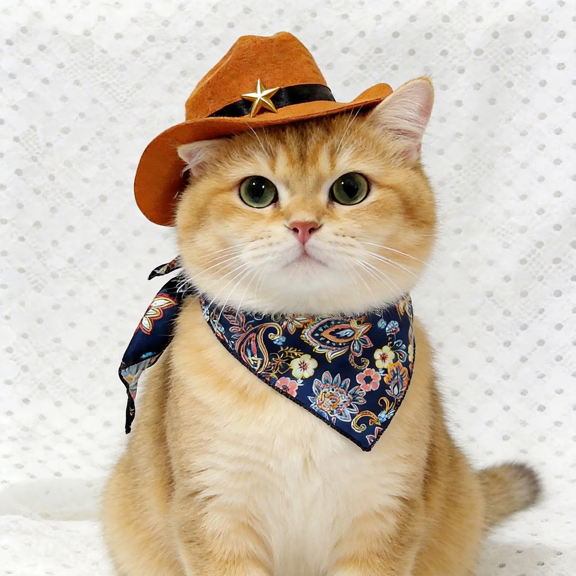 Unisex Denim Pet Cowboy Hat with Scarf, Solid Western Look Costume Accessory for Cats & Small Dogs, Cute Cosplay & Photo Shoot Party Wear, Hat + Scarf