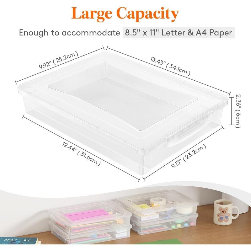 4 Pack Plastic MultiPurpose Storage Box with Latching Lids Clear A4 8.5 x 11 Letter Size Paper Storage Storage Containers for Board Game Craft Document Magazine Art Supplies